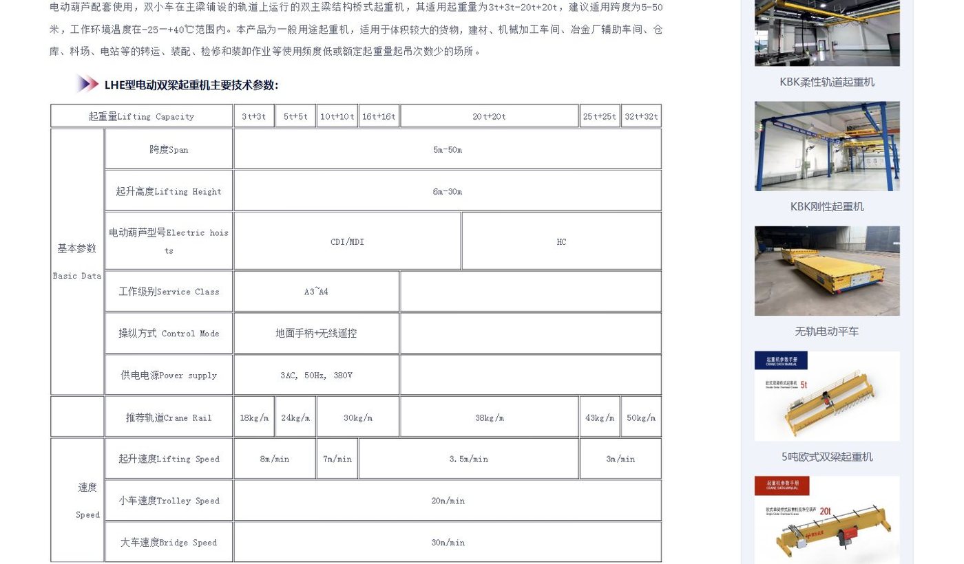 LHE型双葫芦双梁起重机技术参数表截图